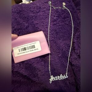 NEW BAR By Alexa Rae Fearless Script Necklace - Metallic Pearl White